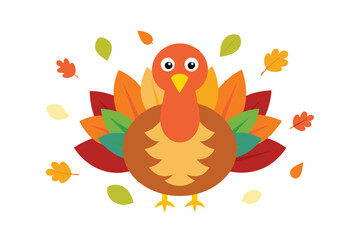 Colorful Thanksgiving Turkey with Autumn Leaves Design for Holiday Celebrations