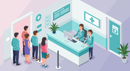 Healthcare center reception vector illustration for medical design, flat style