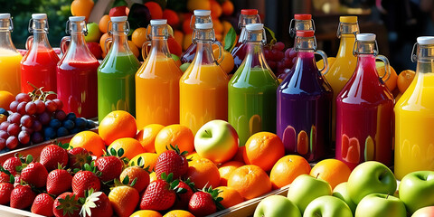 Colorful fruit and vegetable market in sunlight

