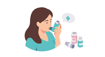 Asthma care concept: vector illustration of inhaler use for respiratory health awareness