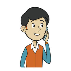 Man on the Phone: An illustrative depiction of a man engaged in a phone conversation, likely a business communication or casual exchange, as he holds the device and smiles. 