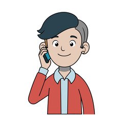 On a Call with a Smile: A modern individual stands with a mobile phone held up, engaging in a pleasant conversation marked by a gentle smile.