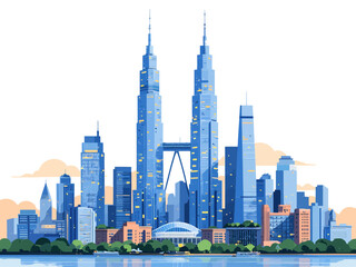 Obraz premium A skyline of skyscrapers with two taller identical towers centered