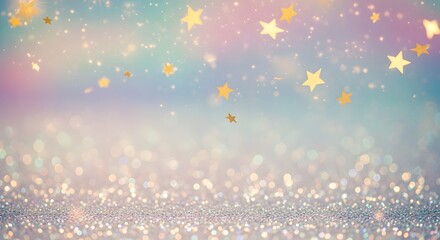 Gold stars and bokeh lights on a pastel gradient background