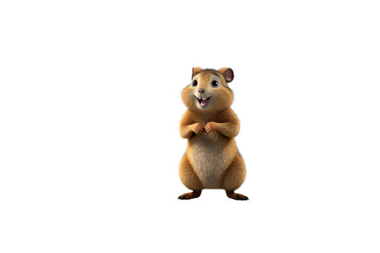 A cheerful, cartoon chipmunk stands happily, paws together, against a transparent background. background removed - Powered by Adobe