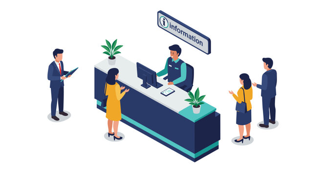 Information desk concept vector illustration design for office guide in isometric style