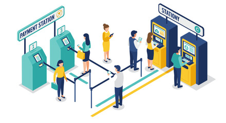 Digital transaction vector illustration: isometric style design for payment systems and cashless convenience