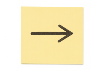 Simple right arrow on a yellow sticky note, isolated on transparent background, ideal for presentations and educational projects