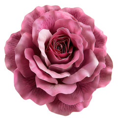 A single, large, deep pink artificial rose blossom,  with delicate petal texture, isolated on a background. background removed