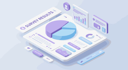 Isometric survey results vector illustration: design for data visualization and marketing