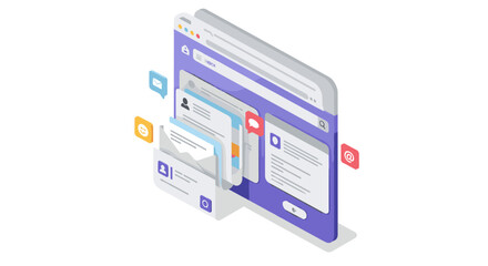 Isometric concept for digital communication and online interaction vector illustration