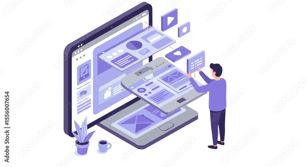 Poster user interface design concepts in isometric vector illustration for digital applications
