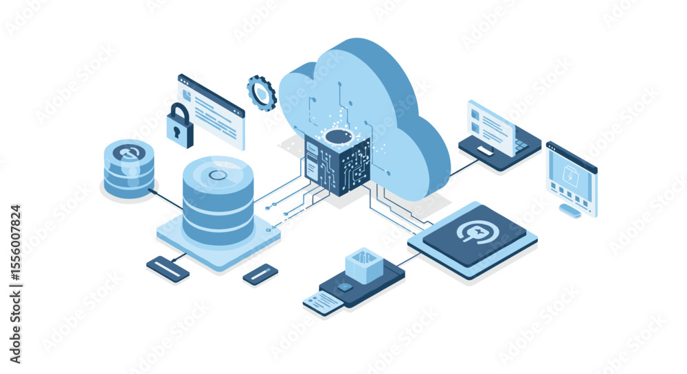Poster cloud computing concept vector illustration for technology design in modern isometric style