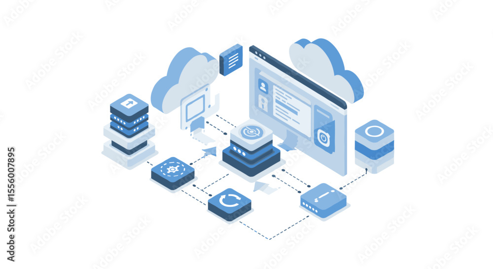 Poster cloud computing technology concept vector illustration for digital data management and network commu