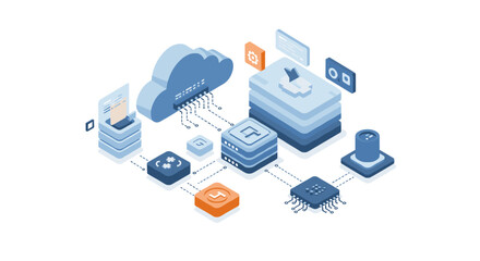 Cloud computing and data storage concept vector illustration for digital solutions in isometric style