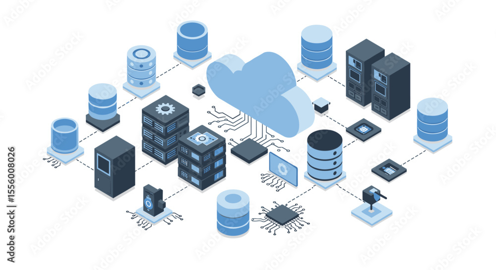 Poster cloud computing vector illustration: isometric design for tech infographic