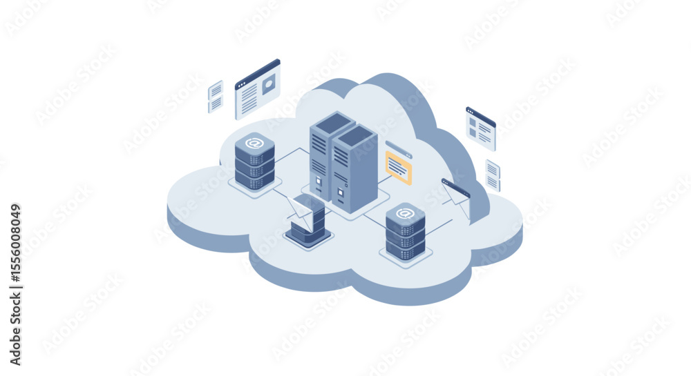 Poster cloud computing network vector illustration in isometric style for digital data management design