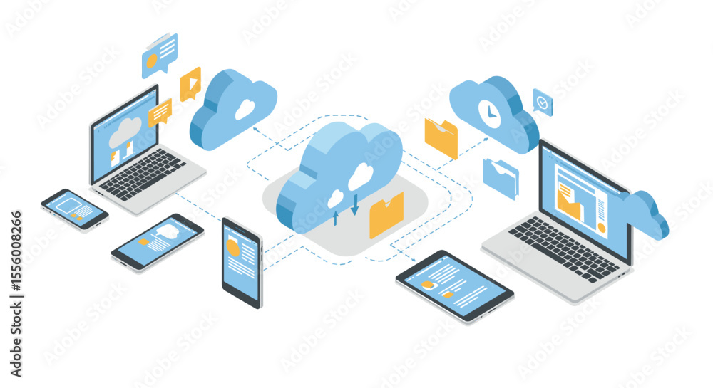 Poster cloud computing network vector illustration: isometric design for technology print and web