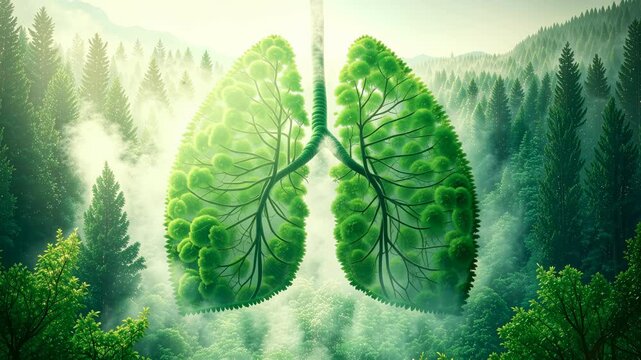 Breathing green lung above forest for healthy environment.