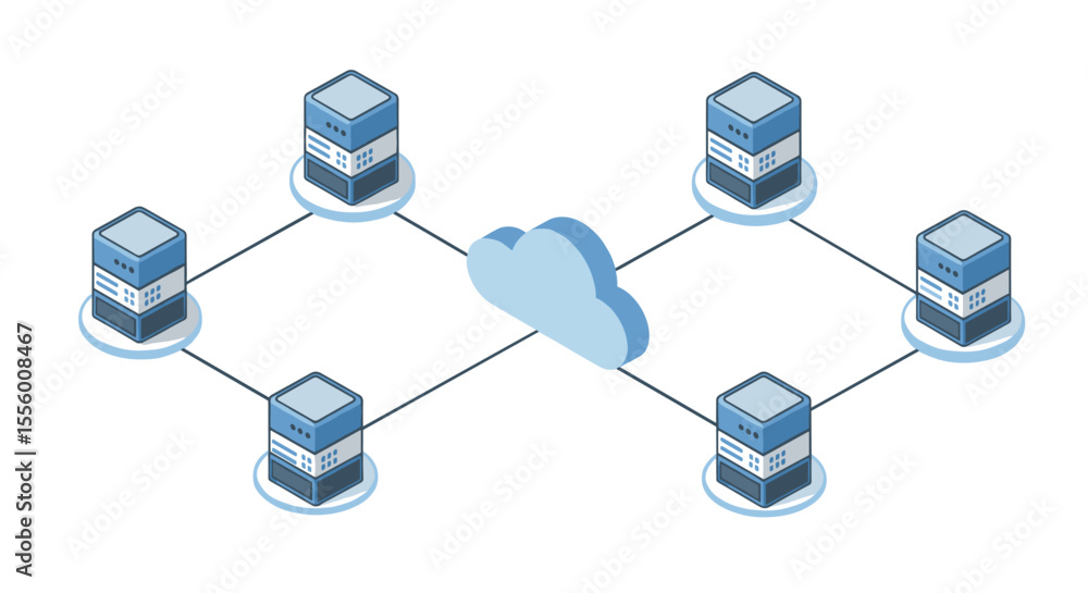 Poster cloud network infrastructure vector illustration for tech posters in isometric style