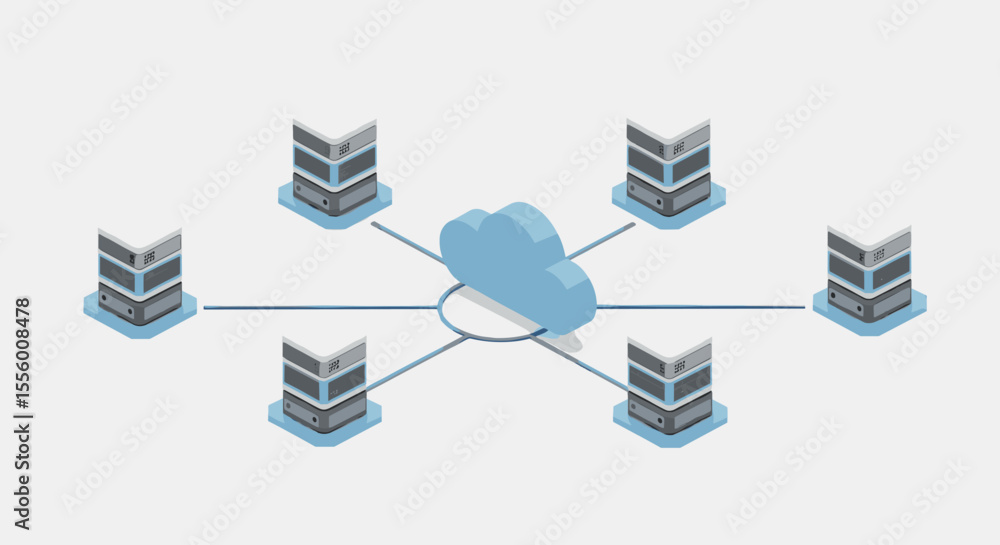 Poster cloud computing network vector illustration for tech design in isometric style