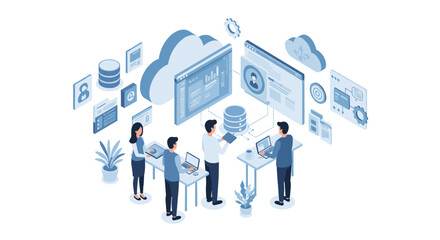 Fototapeta premium Isometric cloud computing concept vector illustration for technology design