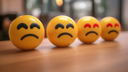 Sad Emojis on Wooden Table 3d Rendering Illustration