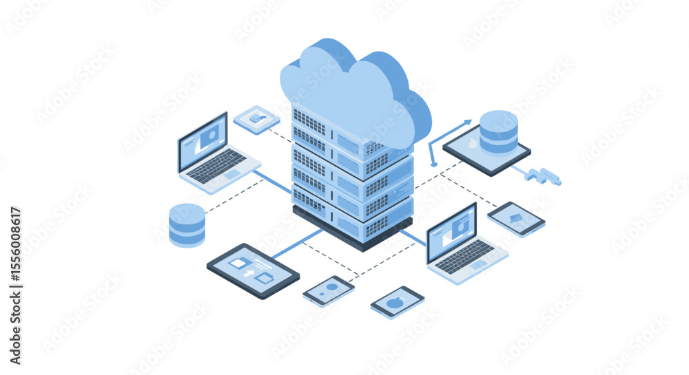 Poster cloud computing network vector illustration in isometric style for technology design