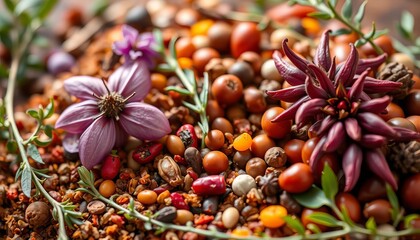 Vibrant Mediterranean spices & herbs, close-up, vegetables, green pepper