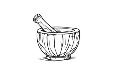 Wooden Mortar and Pestle line art and black color