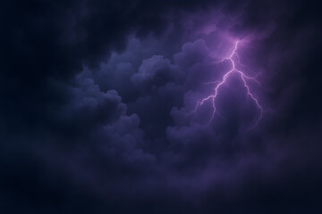 Violet Lightning Flash in Dark Storm Cloud Sky with Intense Energy Burst
