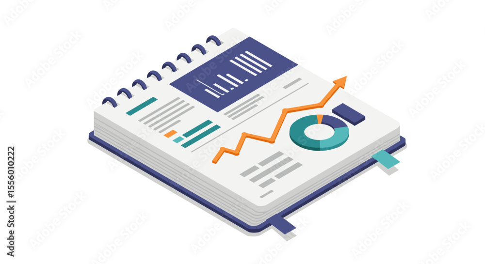 Poster business data analysis notebook vector illustration in isometric style for reports and presentations