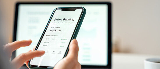 Closeup screen of smart phone with digital bank interface