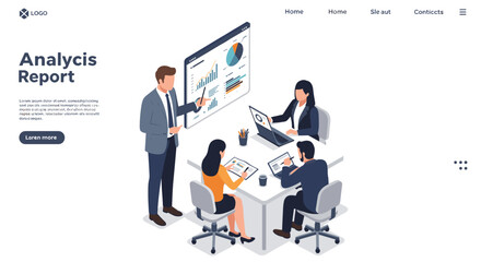 Fototapeta premium Business analysis report vector illustration for web design in isometric style