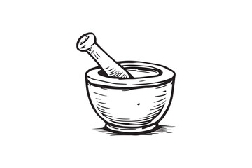 Wooden Mortar and Pestle line art and black color
