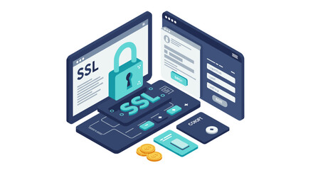Fototapeta premium Ssl security concept vector illustration: 3d style design for digital protection and online safety