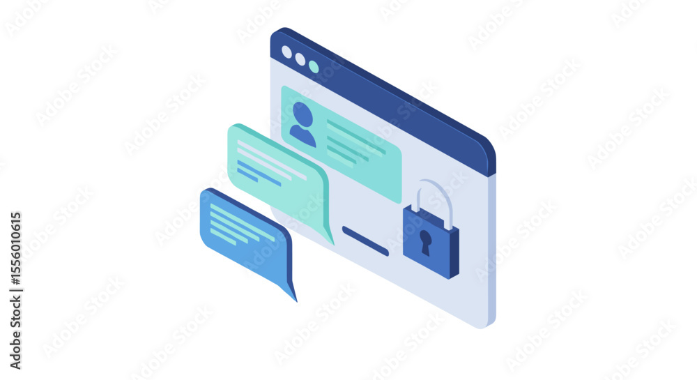 Aufkleber online privacy concept with messaging and security elements vector illustration in isometric style