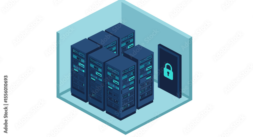 Aufkleber cybersecurity data center protection vector illustration in isometric style for technology and secur