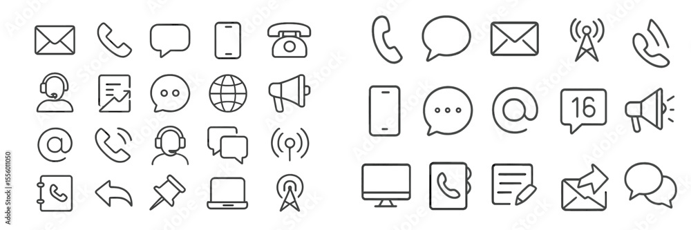 Aufkleber collection of communication icons representing various modern communication methods and technologies