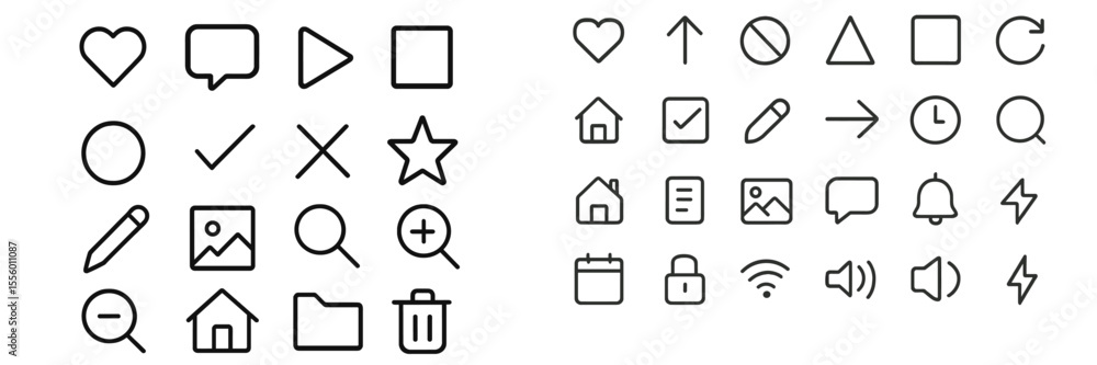 Poster collection of various simple line icons for web and graphic design purposes displayed in an organize