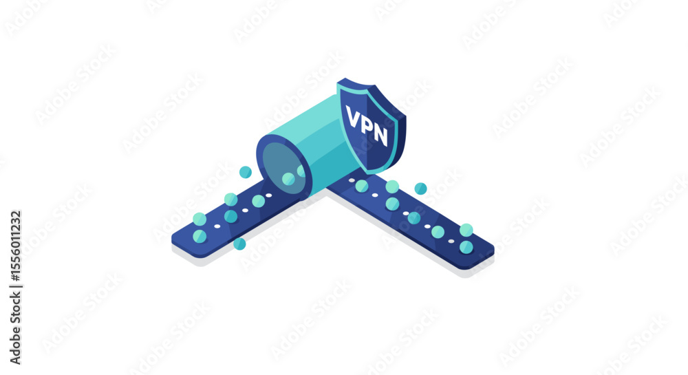 Poster virtual private network security concept vector illustration - isometric design for digital security