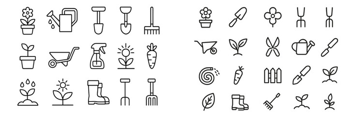 Gardening tools and icons arranged in a creative layout suitable for plant enthusiasts and DIY projects