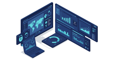 Data analysis dashboard vector illustration for digital design with isometric style