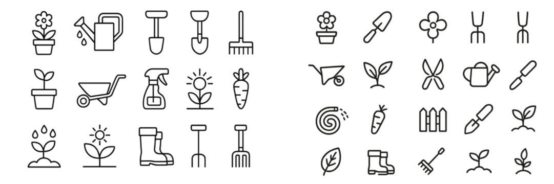 Gardening tools and icons arranged in a creative layout suitable for plant enthusiasts and DIY projects