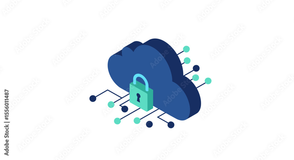 Poster secure cloud computing concept vector illustration for technology design in isometric style