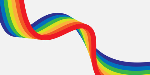 Rainbow wavy ribbon design element. LGBTQ Pride month flag. Rainbow color wave background template shape for banner, poster, flyer, brochure, booklet, cover.
