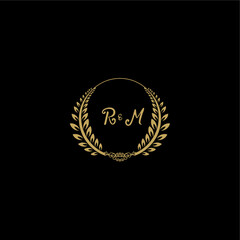 RM beautiful feminine and elegant wedding monogram initial logo with circle floral gold
