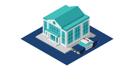 Isometric police station vector illustration for design projects