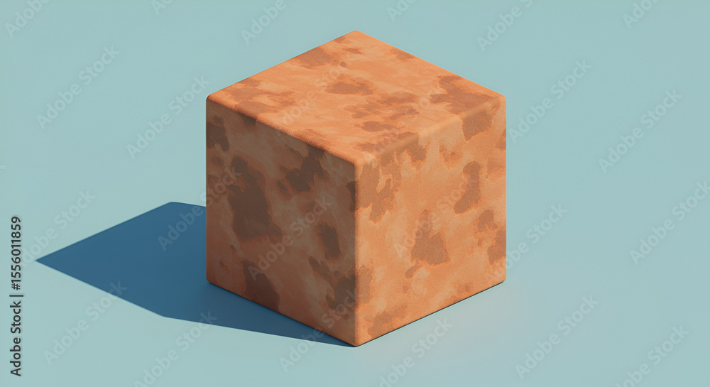 Aufkleber 3d rendered cube with abstract texture on pastel blue background with shadow