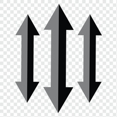 Vertical dual sided long straight arrow icons isolated on transparent background.